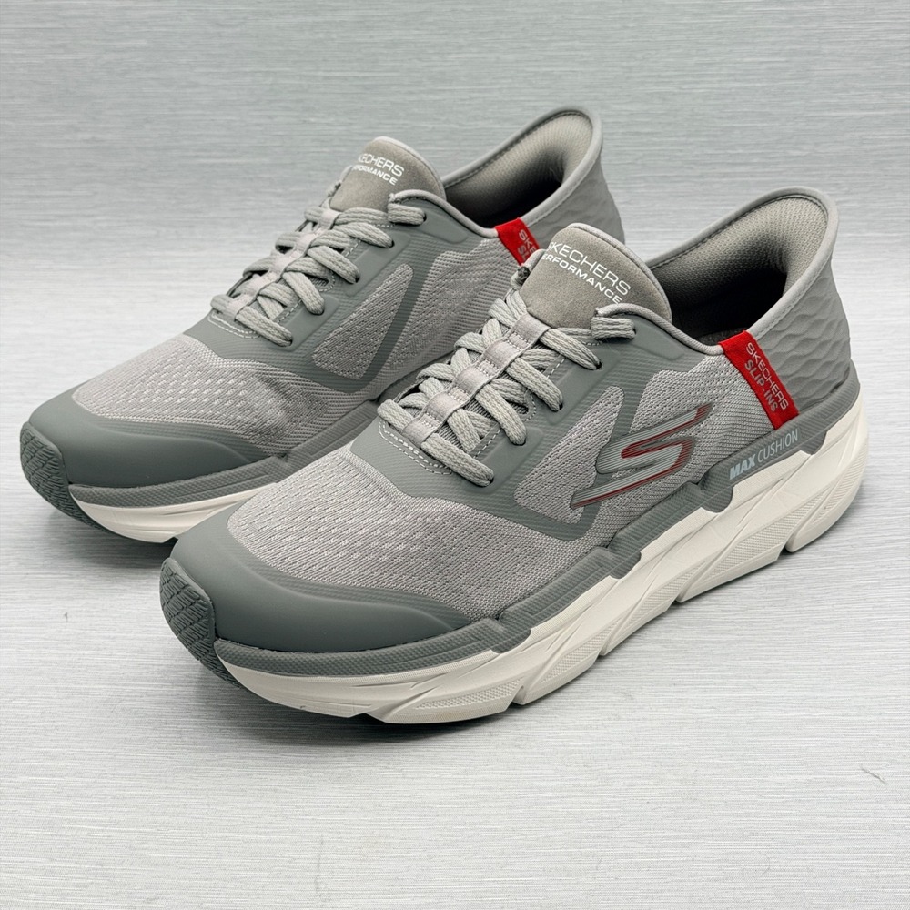 Skechers Slip Ins Men's 10.5 Sneakers Grey Red Max Cushioning Premier 220313